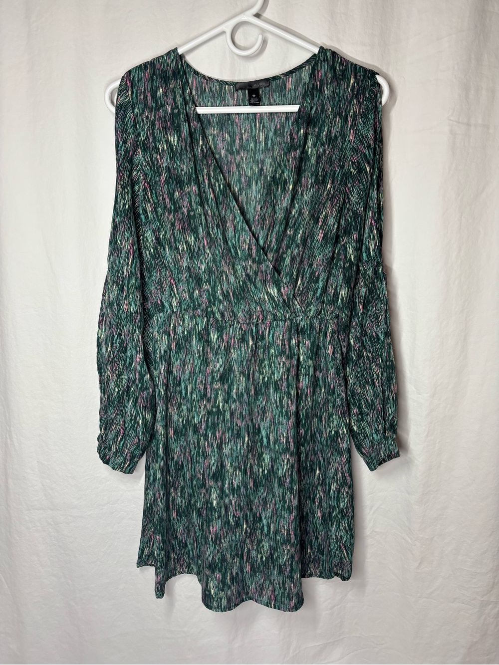 Aqua Teal and Pink Brushstroke Long Sleeve Wrap Dress